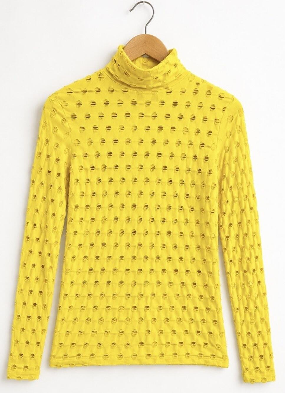 Maisie Wilen Yellow Perforated Cutout High neck Top One Size S M USA Made